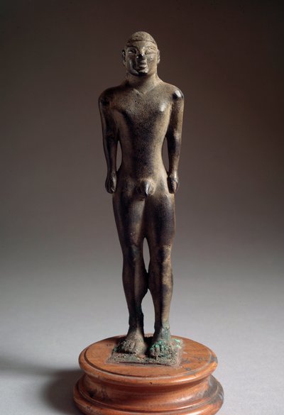 エトルリア文明：「クーロス」ブロンズ彫刻、イタリア、タラモネ、紀元前540〜530年薄暗い21 cm 作： Etruscan