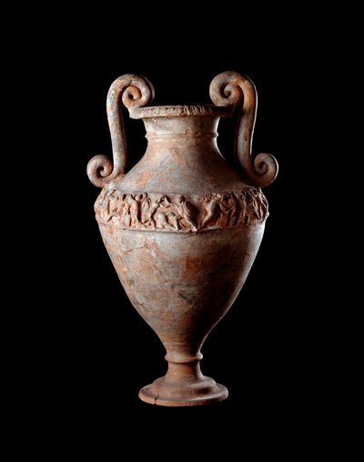 エトルリア文明：イタリア、ポッジョサラの墓からのテラコッタアンフォラ紀元前4世紀薄暗い48 cm 作： Etruscan