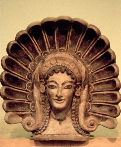 紀元前6世紀、ヴェエイのエトルリア神殿の備品（多色刷り土器 作： Etruscan