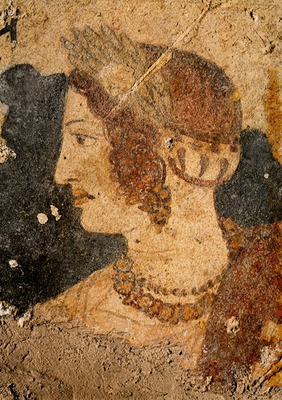オルクスの墓の若い女性ベリアの頭（壁画） 作： Etruscan
