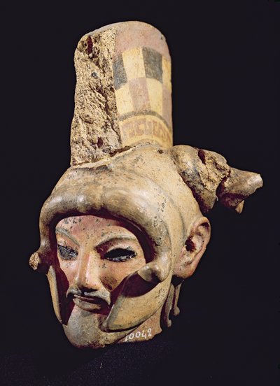 Satricum（塗られた粘土）から、ヘルメットをかぶった戦士の頭 作： Etruscan