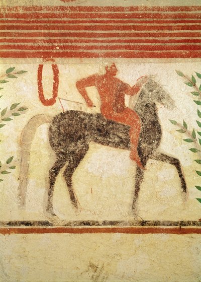 男爵の墓からの左側の騎手、紀元前500年頃（壁画） 作： Etruscan