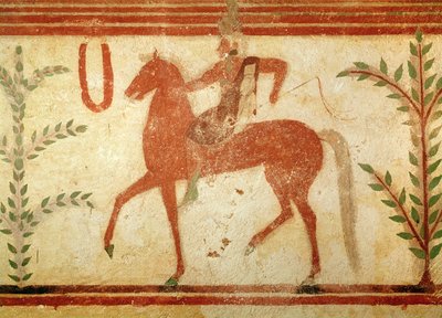 男爵の墓からの右側の騎士、紀元前500年頃（壁画） 作： Etruscan