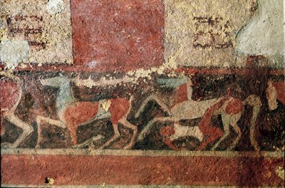 馬と騎手。(フレスコ画の詳細、紀元前510年) 作： Etruscan