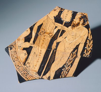 ヴィリア・ジュリアの画家によるKylix、フラグメント。赤絵の土器。エトルリア文明、紀元前4世紀。 作： Etruscan