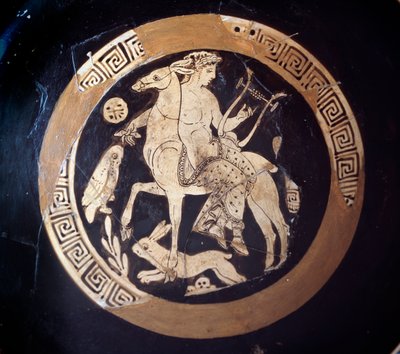 ミューレットの上にアポロンが描かれたKylix、テラコッタ、前4世紀 作： Etruscan
