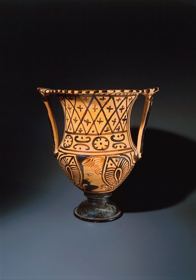 人の顔が描かれた赤像の萼片クラテル（ワインと水を混ぜるための花瓶 作： Etruscan