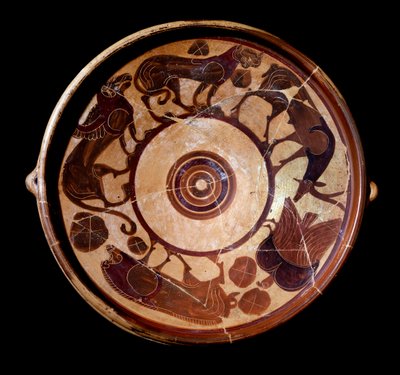 動物を表現したテラコッタの皿、紀元前600～590年 作： Etruscan