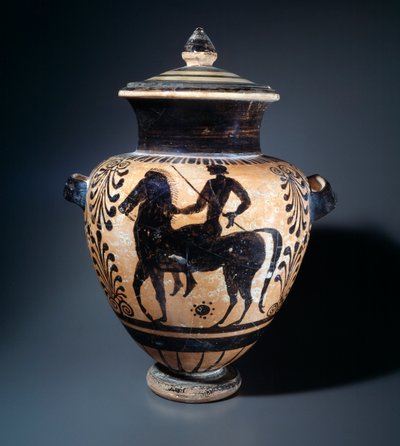 騎手を表すテラコッタ製スタムノス、紀元前500～490年 作： Etruscan