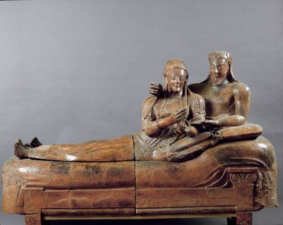 花嫁の彫刻が施された群像（セルヴェテリのテラコッタ石棺、紀元前6世紀 作： Etruscan