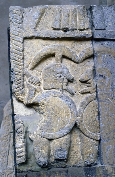 タルクィニア国立博物館の石棺に描かれたエトルリア人の戦士。 作： Etruscan Etruscan