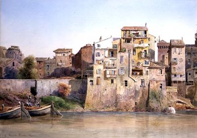 ローマ、モンテ・ブリアンゾのテヴェレ川の眺め（水彩・紙） 作： Ettore Roesler Franz