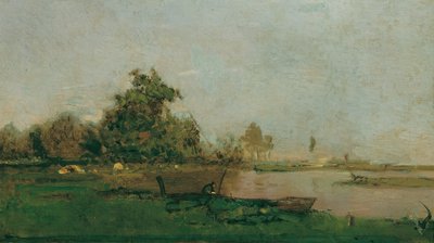 ボートのある川の風景 作： Eugen Jettel
