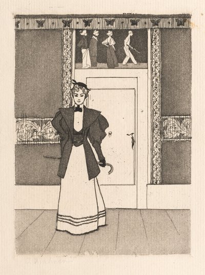 ウォーキング・コスチュームを着た若い女性のいるインテリア 作： Eugen Kirchner