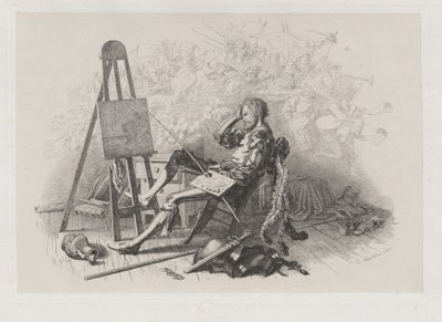 仮面舞踏会の翌朝: イーゼルに向かうエミール・テオドール・リヒター 作： Eugen Napoleon Neureuther