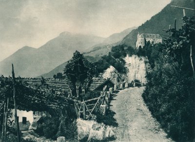 チロル城のある風景、メラーノ、南チロル、イタリア、1927 作： Eugen Poppel