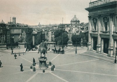 1927年、イタリア、ローマ、マルクスアウレリウスの像があるカンピドリオ広場 作： Eugen Poppel