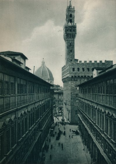 1927年、イタリア、フィレンツェのウフィツィ美術館からのヴェッキオ宮殿 作： Eugen Poppel