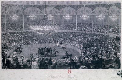 シャンゼリゼ、パリ、フランコニサーカスでの馬のショー、ユージン・ルイ・ラミ（1800-1890）、チャールズ・モットラム（1807-1876）によるエングレービング、『パリの夏と冬』からの引用 作： Eugene Louis Lami