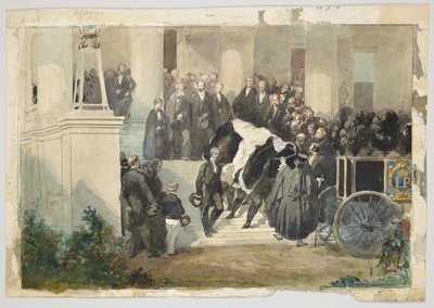 1850年8月、英国サリー州イーシャーのクレアモント家を出るルイ・フィリップ王の棺 作： Eugene Louis Lami