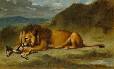 山羊を食らうライオン 1850年頃（油彩・キャンバス 作： Eugene  Delacroix