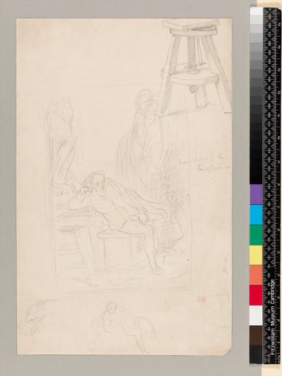 「彼のスタジオでのミケランジェロ」のための研究 作： Eugene  Delacroix