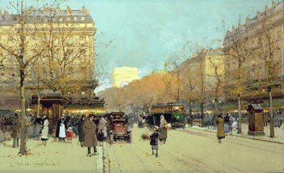 パリのオスマン大通り（紙にガッシュ） 作： Eugene Galien Laloue