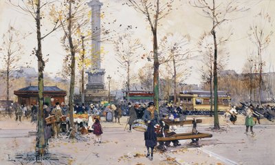 バスティーユ広場、パリ 作： Eugene Galien Laloue