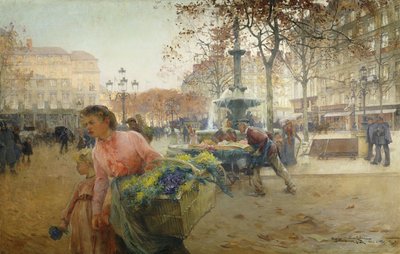 プレイスデュシアターフランセーズ、パリ 作： Eugene Galien Laloue
