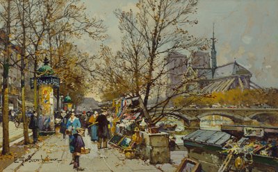 ノートルダム大聖堂を越えたパリのリヴゴーシュ（カードのボディカラー） 作： Eugene Galien Laloue