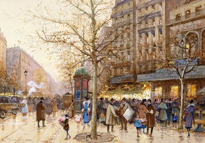 パリのストリートシーン 作： Eugene Galien Laloue