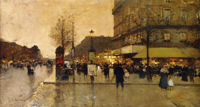 パリのストリートシーン 作： Eugene Galien Laloue