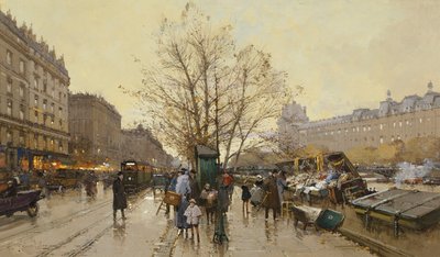 パリのドック; Les Quais a Paris 作： Eugene Galien Laloue