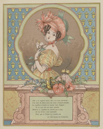 美しい若い女性の肖像（カラーリトグラフ 作： Eugene (after) Courboin