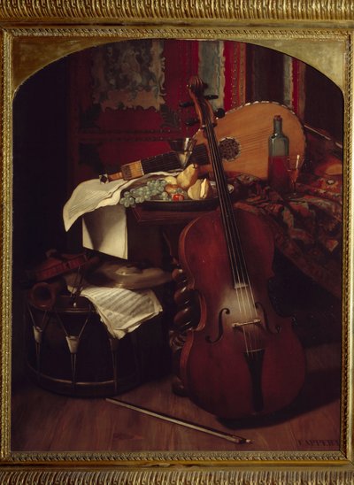 楽器のある静物画ユージン・アペール（1814～1867）の絵画 作： Eugene Appert