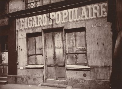 ル・フィガロ・ポピュレール、ヴィレット大通り122番地（ヴィレット大通り122番地の理髪店の正面） 作： ウジェーヌ・アジェ