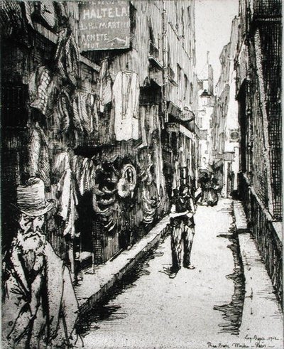 1903年に出版された「Du Ier au XXeme: Les Arondissements de Paris...」より、パリの街並み（エッチング）。 作： Eugene Bejot