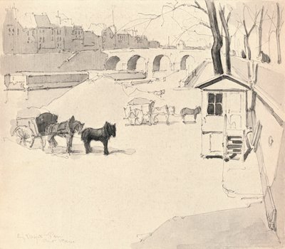 ポンマリー-馬と荷車、1915 作： Eugene Bejot