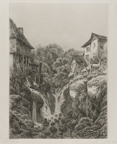 1856年、エクスレバン近くのグレシーのミルと滝。 作： Eugene Bléry