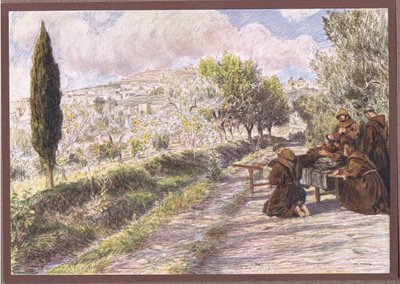 セントフランシス、1919年にアッシジの街を祝福 作： Eugene Burnand