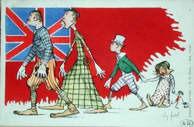 フランス人から見たイギリスの家族、ポストカード（カラーリトグラフ） 作： Eugene Cadel