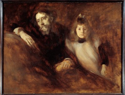 アルフォンス・ドーデ（1840 - 1897）とその娘。ウジェーヌ・カリエール（1849-1906）の絵 作： Eugène Carrière