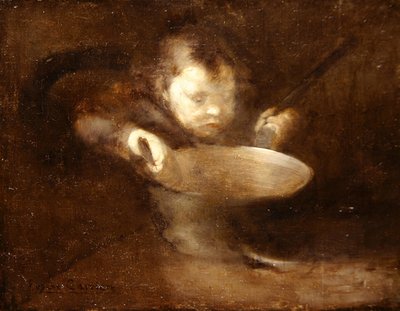 お鍋の前の子供（油彩・キャンバス） 作： Eugène Carrière