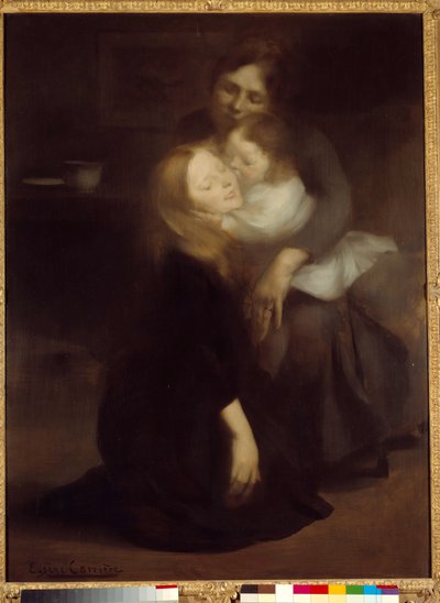 親密さか姉か ウジェーヌ・カリエール（1849-1906）の絵画 19世紀 日1,3x0,99 m パリ、オルセー美術館 作： Eugène Carrière