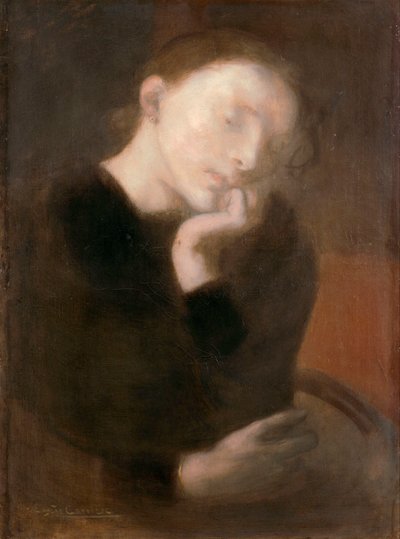 Meditation par Carriere, Eugene (1849-1906), ca 1892 - Oil on canvas, 65,5x48,7 - 大原美術館、倉敷 作： Eugène Carrière