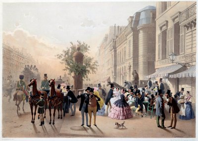 Boulevard des Italians、19世紀のパリのカフェトルトーニEugeneGuerardによる彫刻 作： Eugene Charles Francois Guerard
