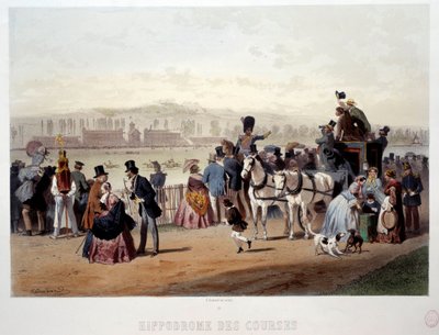 ブーローニュの森の競馬場の風景 リトグラフ ユージン・ゲラール（1821-1866） 19世紀パリ、カルナヴァレ美術館 作： Eugene Charles Francois Guerard