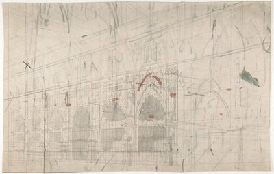 パリのオペラ座の舞台セットのデザイン: 教会の内部、1830-90。 作： Eugene Ciceri