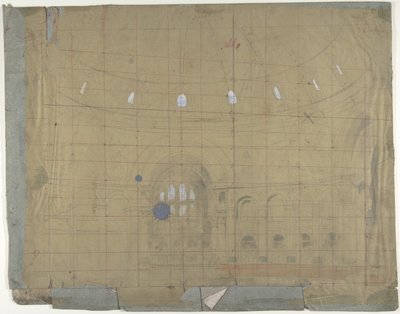 パリのオペラ座の舞台セットのデザイン: 教会の内部、1830-90。 作： Eugene Ciceri