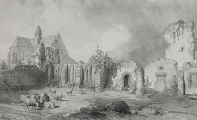 古代フランスの絵のようにロマンチックな旅。ブルターニュ：レレック修道院。 作： Eugene Ciceri